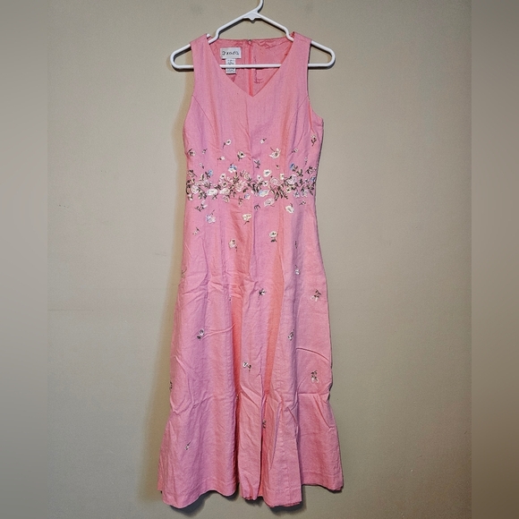 Chadwick's Linen Blend Embroidered Dress Women's Size 4 Floral Pink Sleeveless - Picture 1 of 7